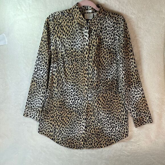 Chico's Tops - Chico’s No-Iron Leopard Print Tunic Shirt Size 1 (M) Long Sleeve Animal Print